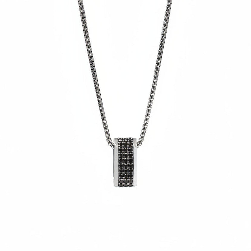 Black Diamond Contour Tag Pendant Necklace