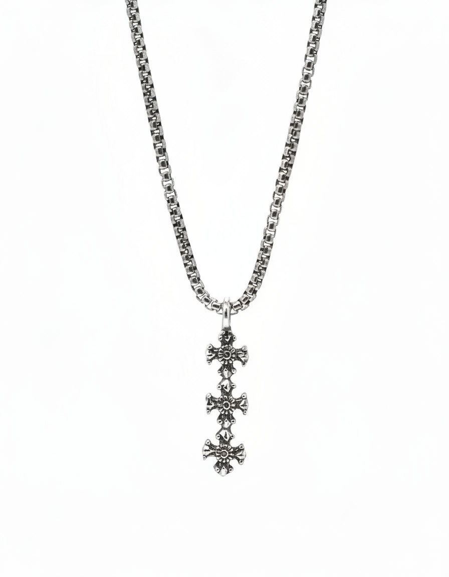 Triple Maltese Cross Pendant Necklace