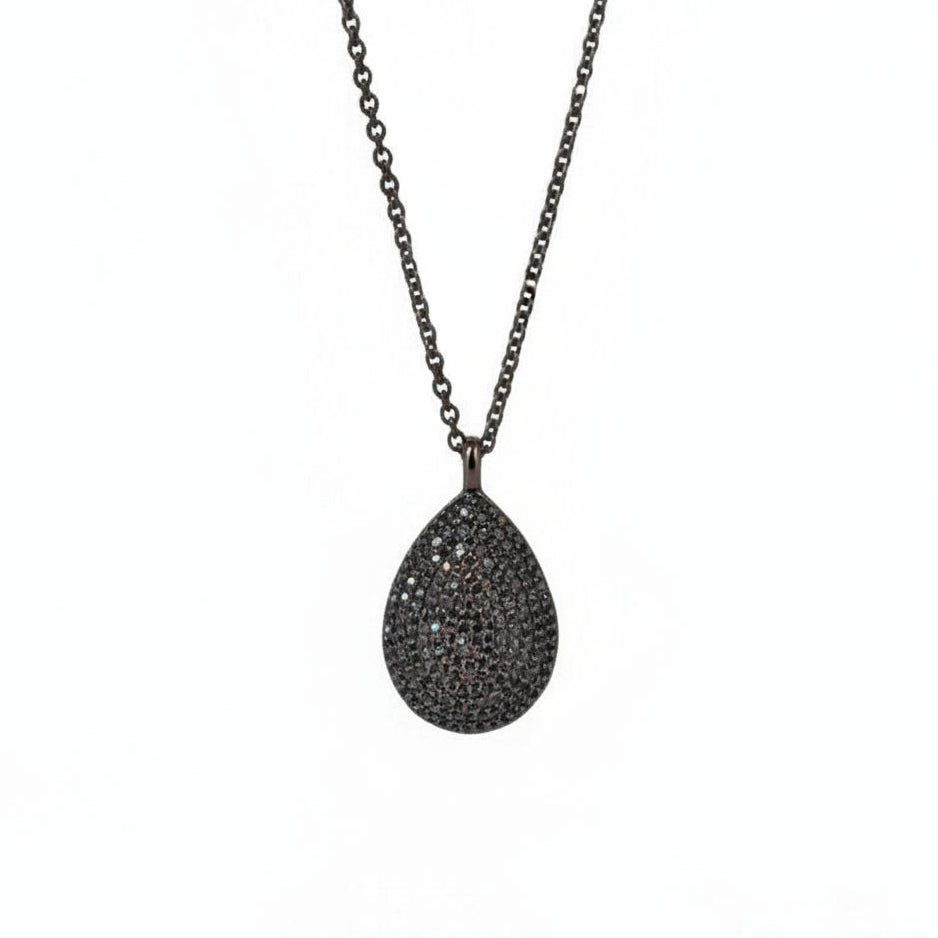 Black Diamond Pear Shape Pendant Necklace