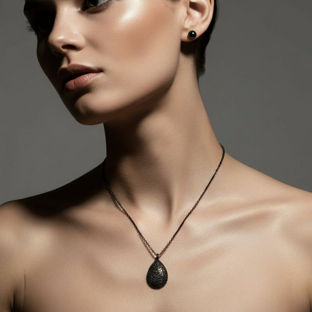 Black Diamond Pear Shape Pendant Necklace