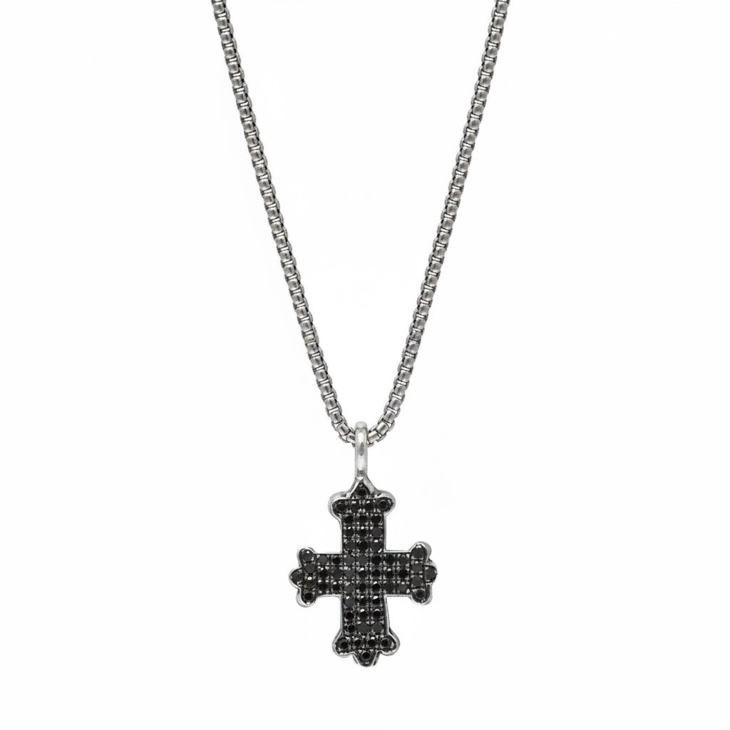 Black Diamond Quatrefoil Cross Pendant Necklace