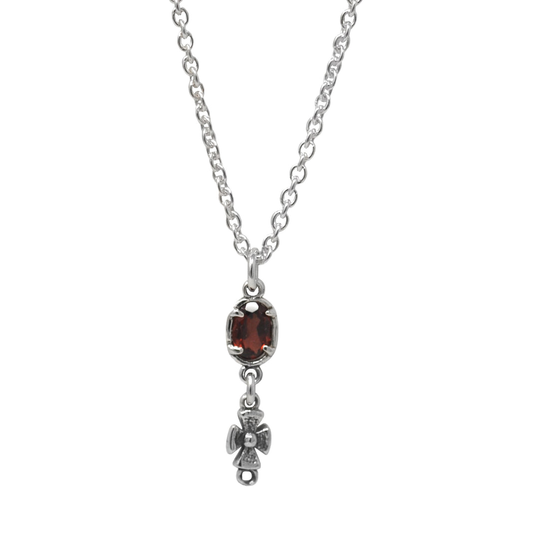 Garnet and Cross Dangle Pendant Necklace