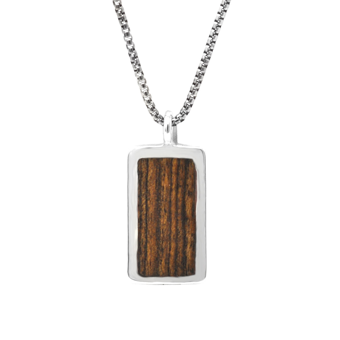 Rectangular Wood Inlay tag Pendant Necklace