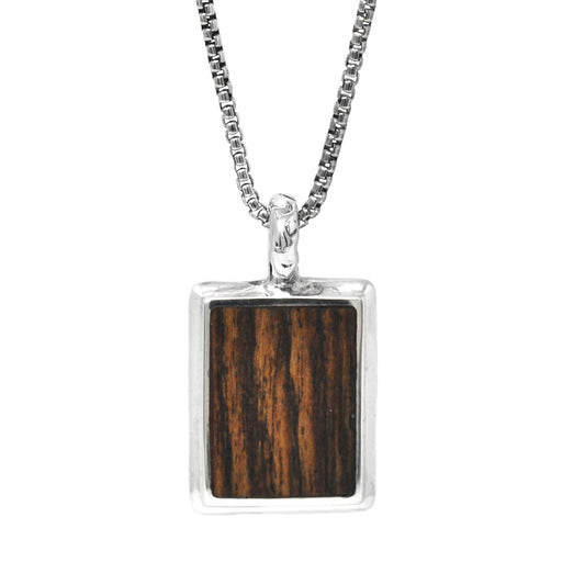 Wood Inlay tag Pendant Necklace