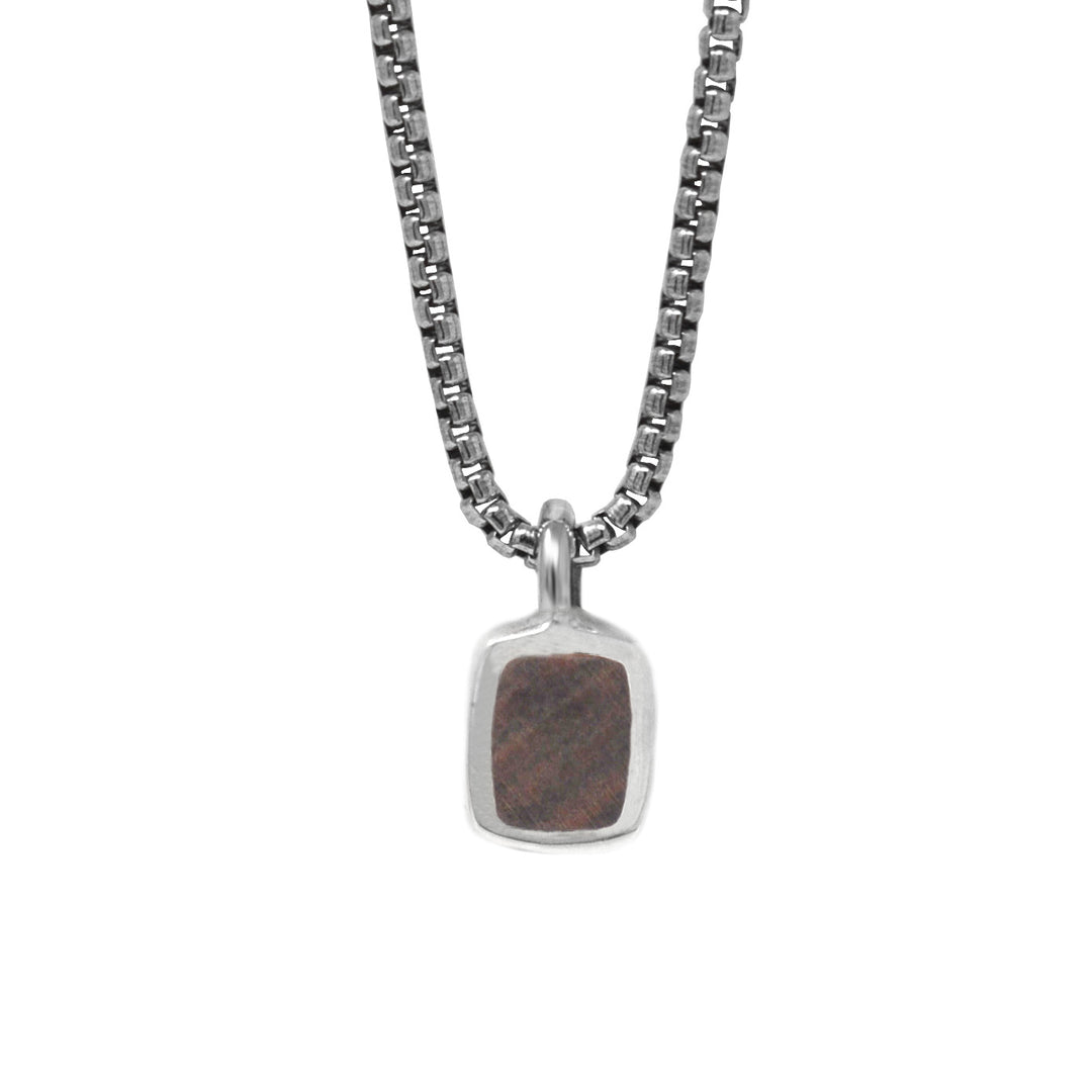 Small Wood Inlay Tag Pendant Necklace