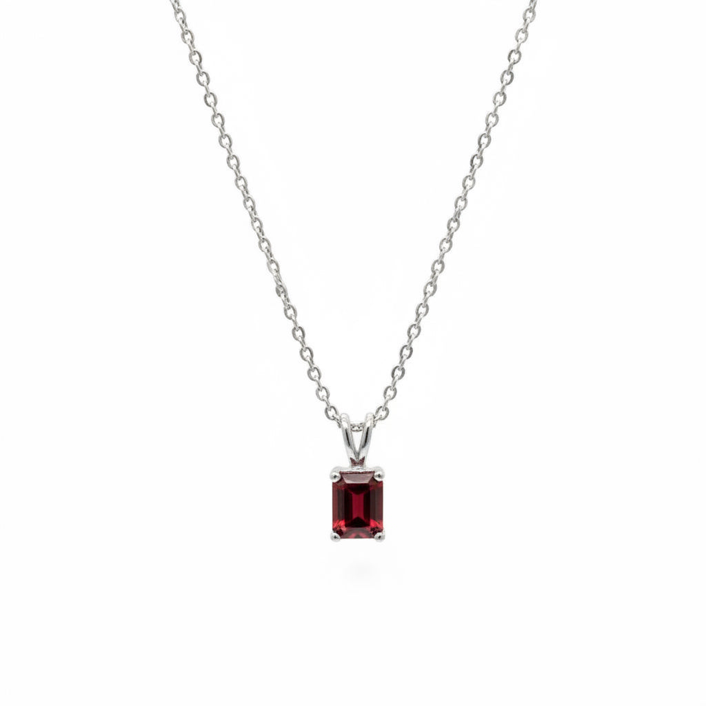 Emerald-Cut Gemstone Solitaire Pendant Necklace