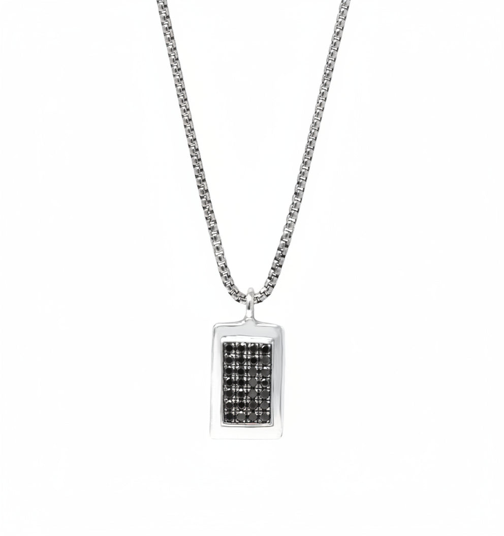 Framed Black Diamond Pavé Tag Pendant Necklace