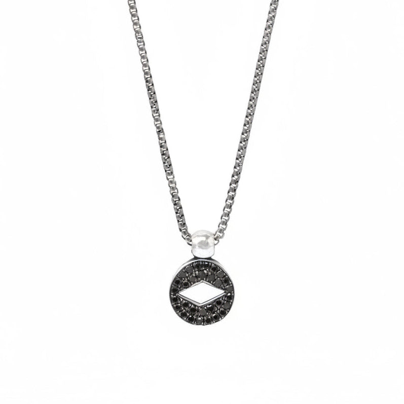 Mini Black Diamond Circle Lozenge Cutout Pendant Necklace