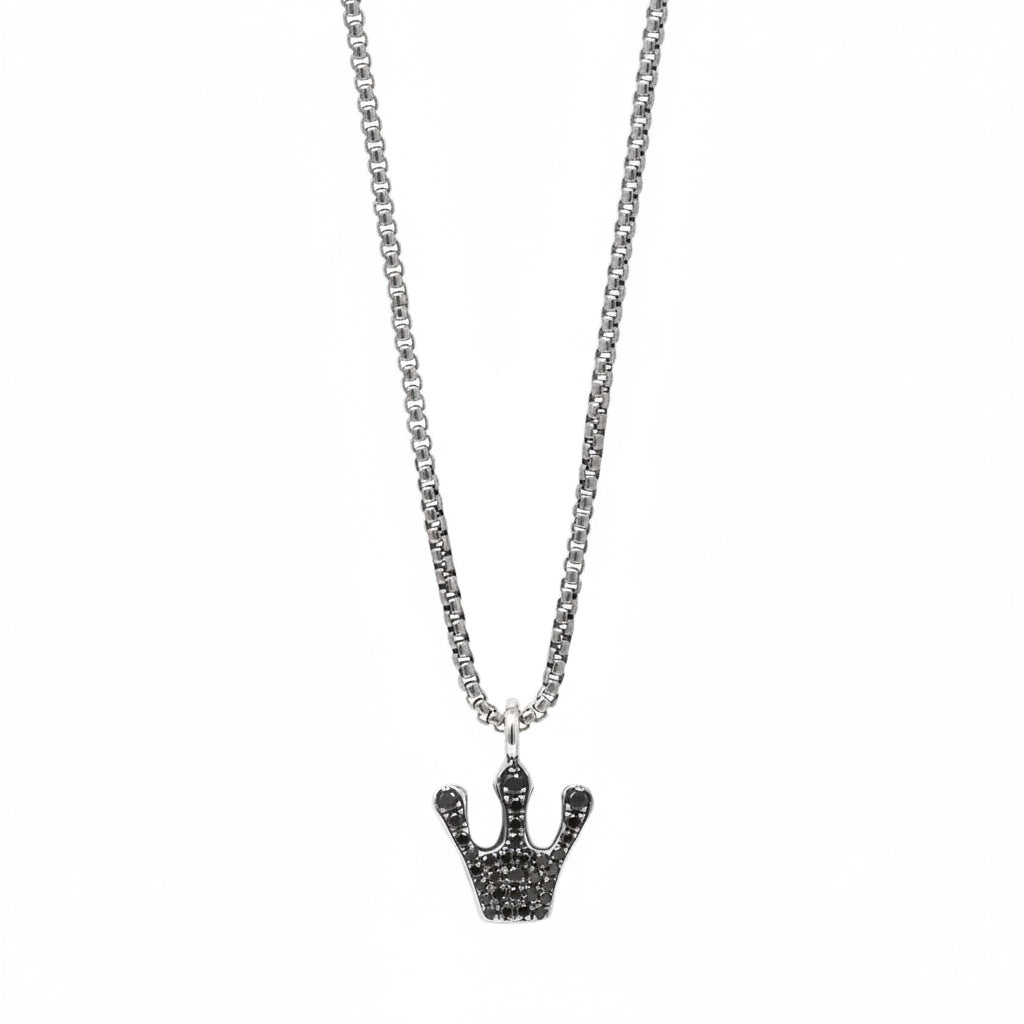 Mini Black Diamond Crown Pendant Necklace
