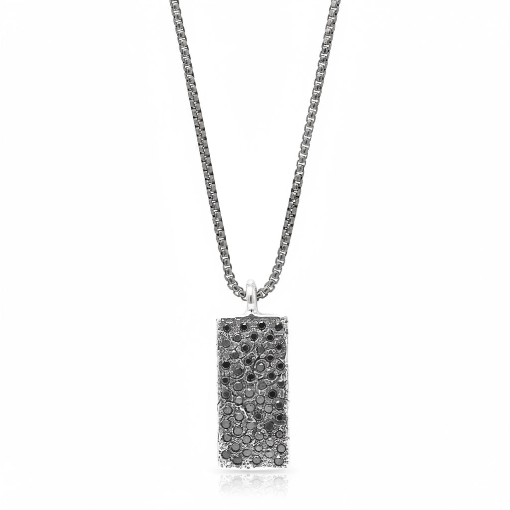 Black Diamond Oxidized Tag Pendant Necklace
