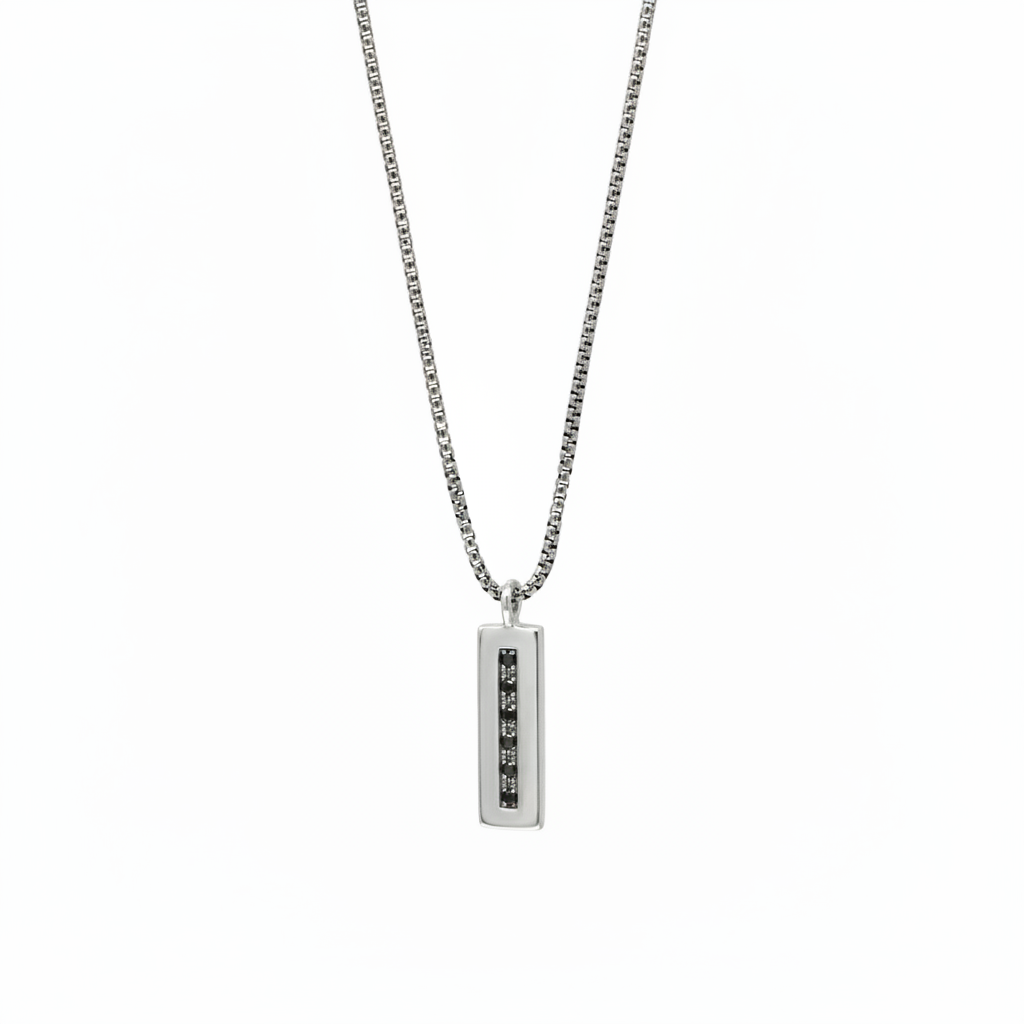 Black Diamond Bar Frame Pendant Necklace