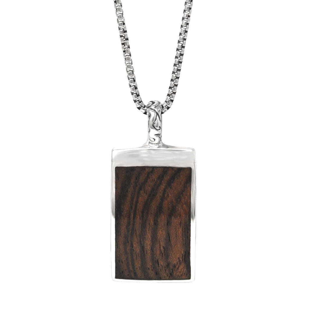 Large Wood Inlay Tag Pendant Necklace
