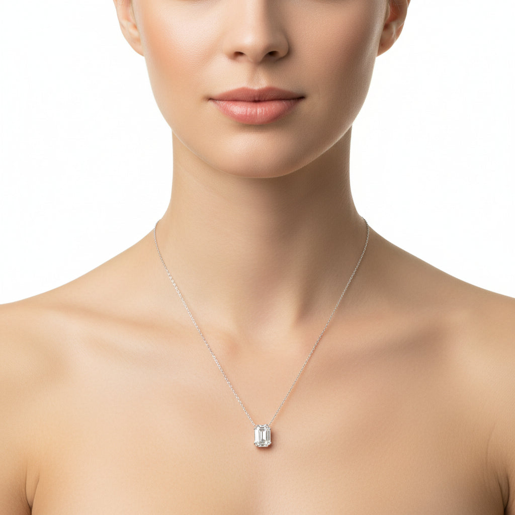 Diamond Emerald Cut Pendant Necklace
