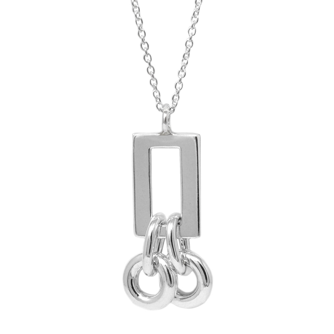 Rectangular Link with Dangling Rings Pendant Necklace