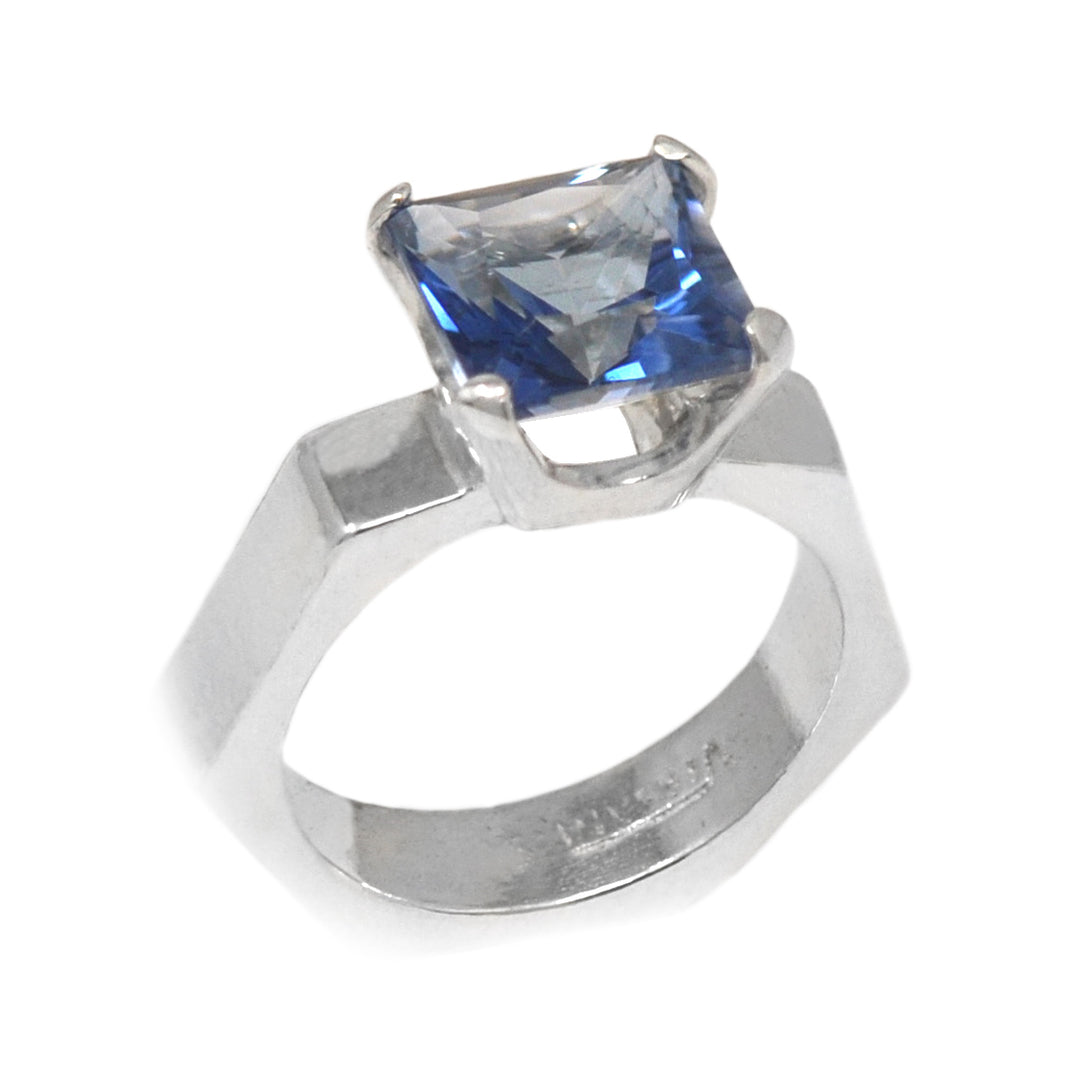 Square Blue Topaz Hexagon Ring