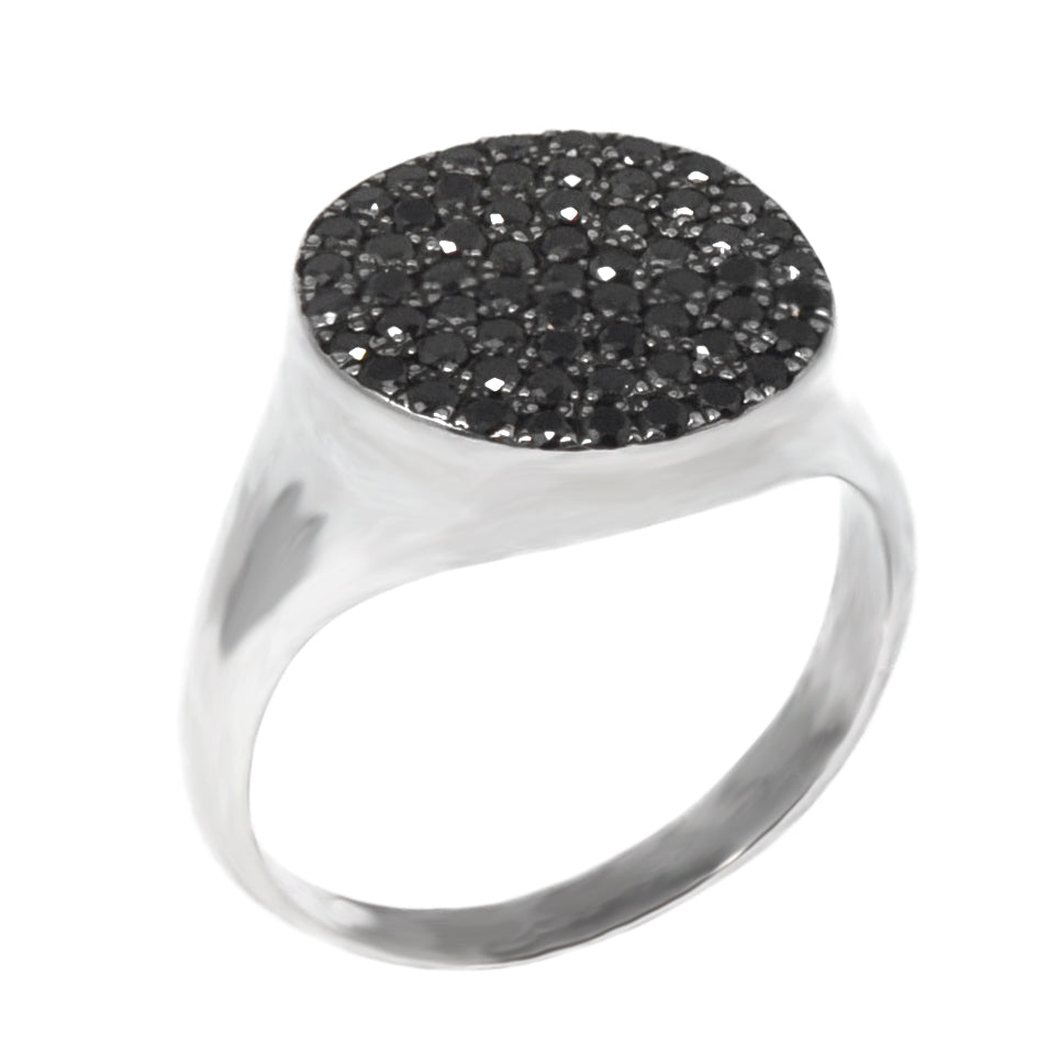 Black Diamond Round Signet Ring