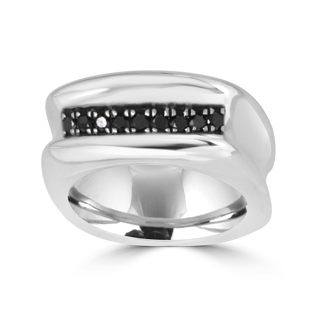 Black Diamond Square Concave Ring