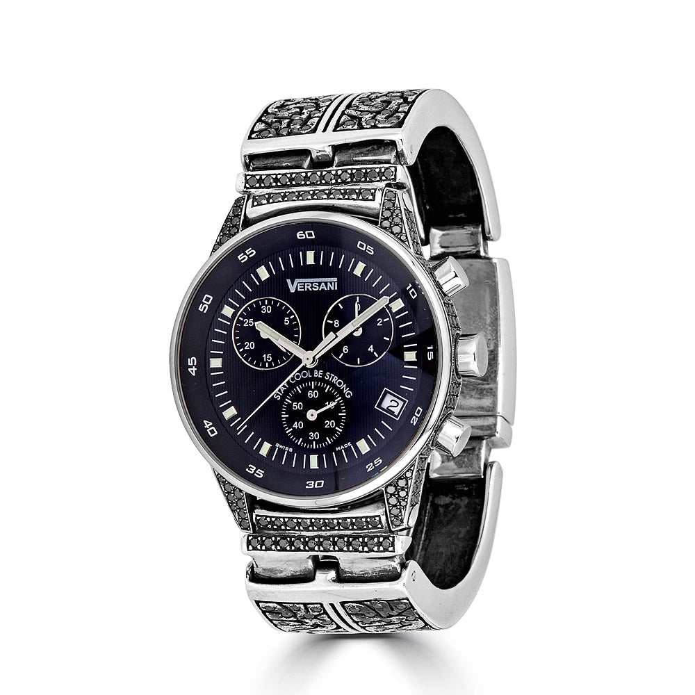 Round Chronograph Watch On Black Diamond KeyDesign Bracelet