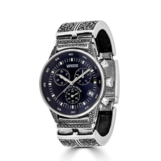 Round Chronograph Watch On Black Diamond KeyDesign Bracelet