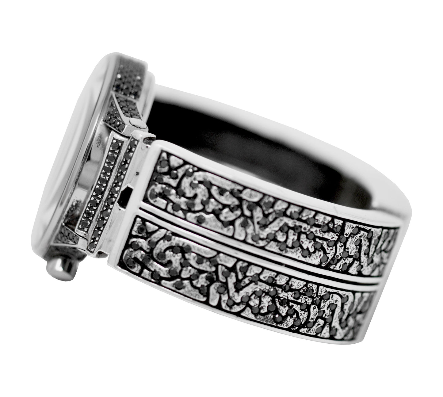 Round Chronograph Watch On Black Diamond KeyDesign Bracelet