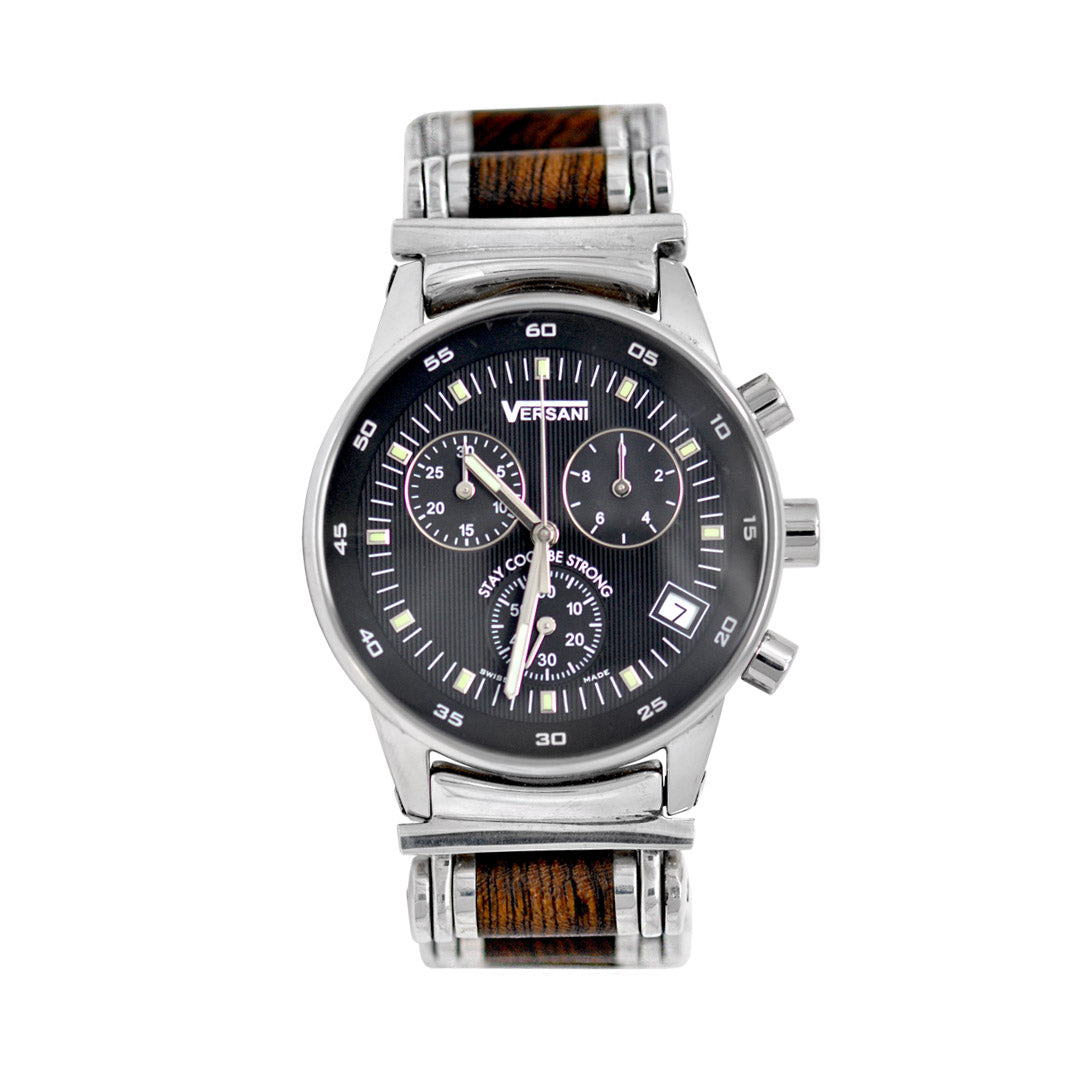 Round Chronograph Watch on Wood Bullet Bracelet