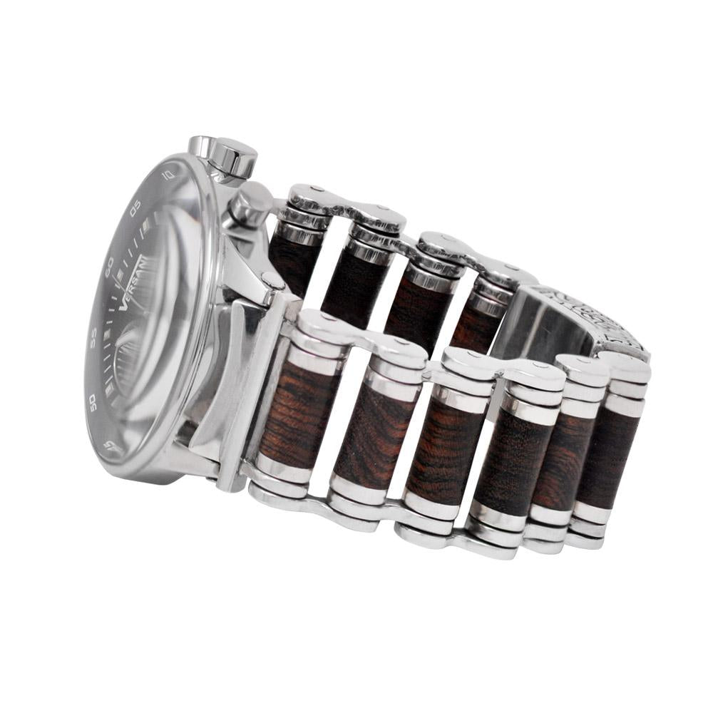 Round Chronograph Watch on Wood Bullet Bracelet