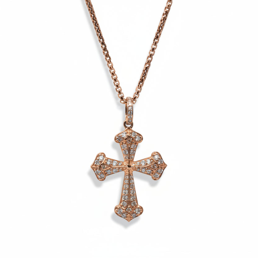Unisex 14k gold celestial cross necklace with hand-set white diamonds - Best celestial jewelry by Versani SoHo