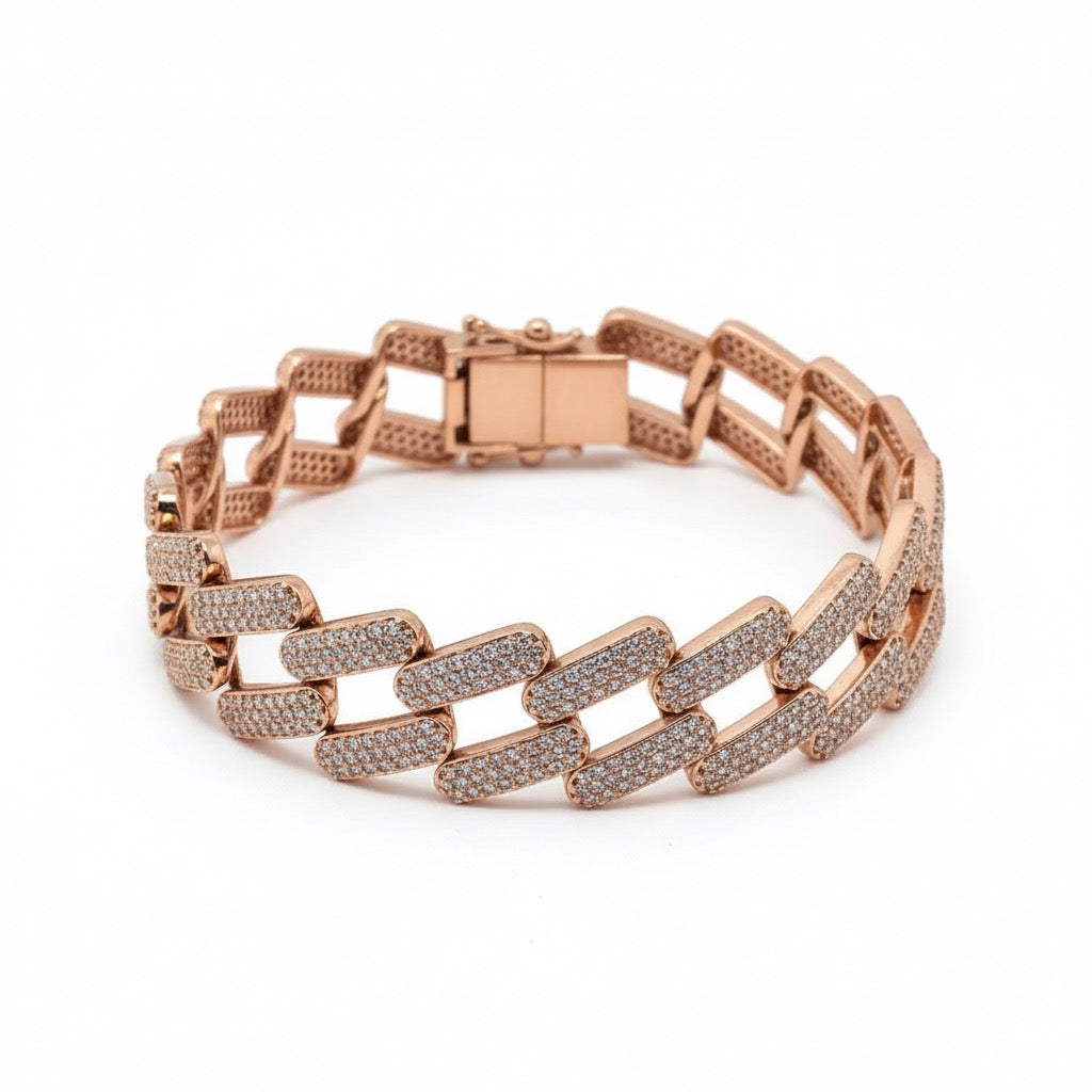 White Diamond Curb Chain Bracelet In Rose Gold