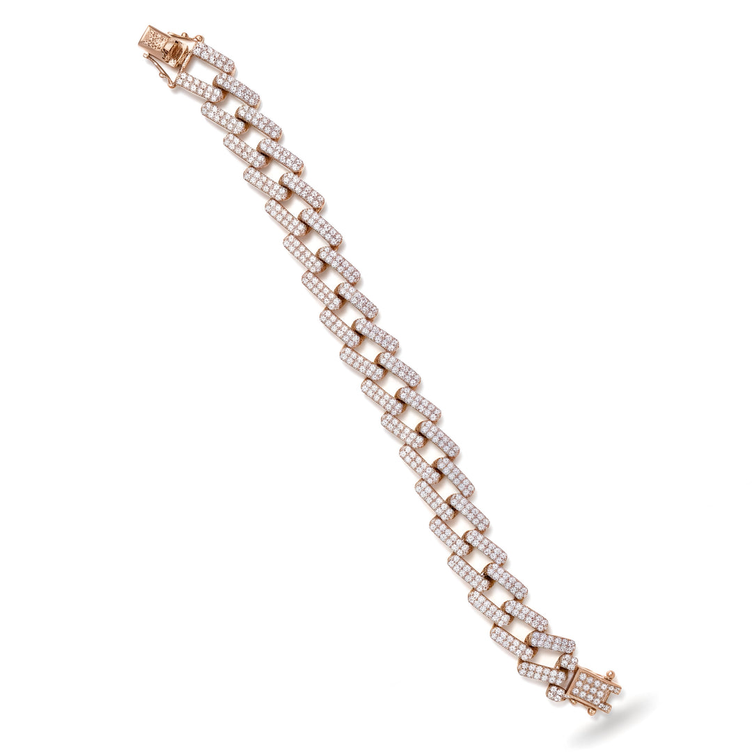 White Diamond Curb Chain Bracelet In Rose Gold