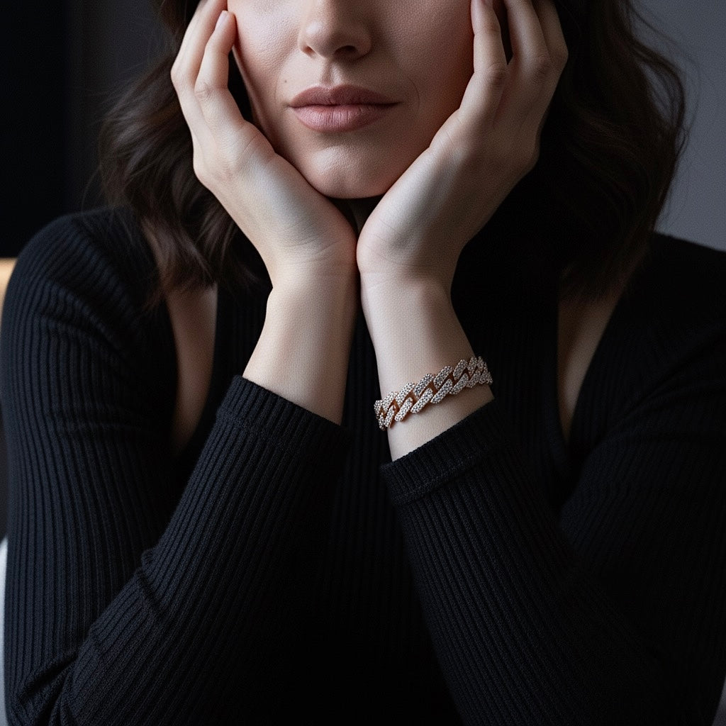 White Diamond Curb Chain Bracelet In Rose Gold