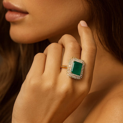 White Diamond Frame Square Emerald Ring