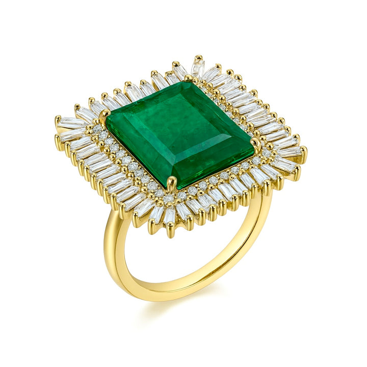 White Diamond Frame Square Emerald Ring