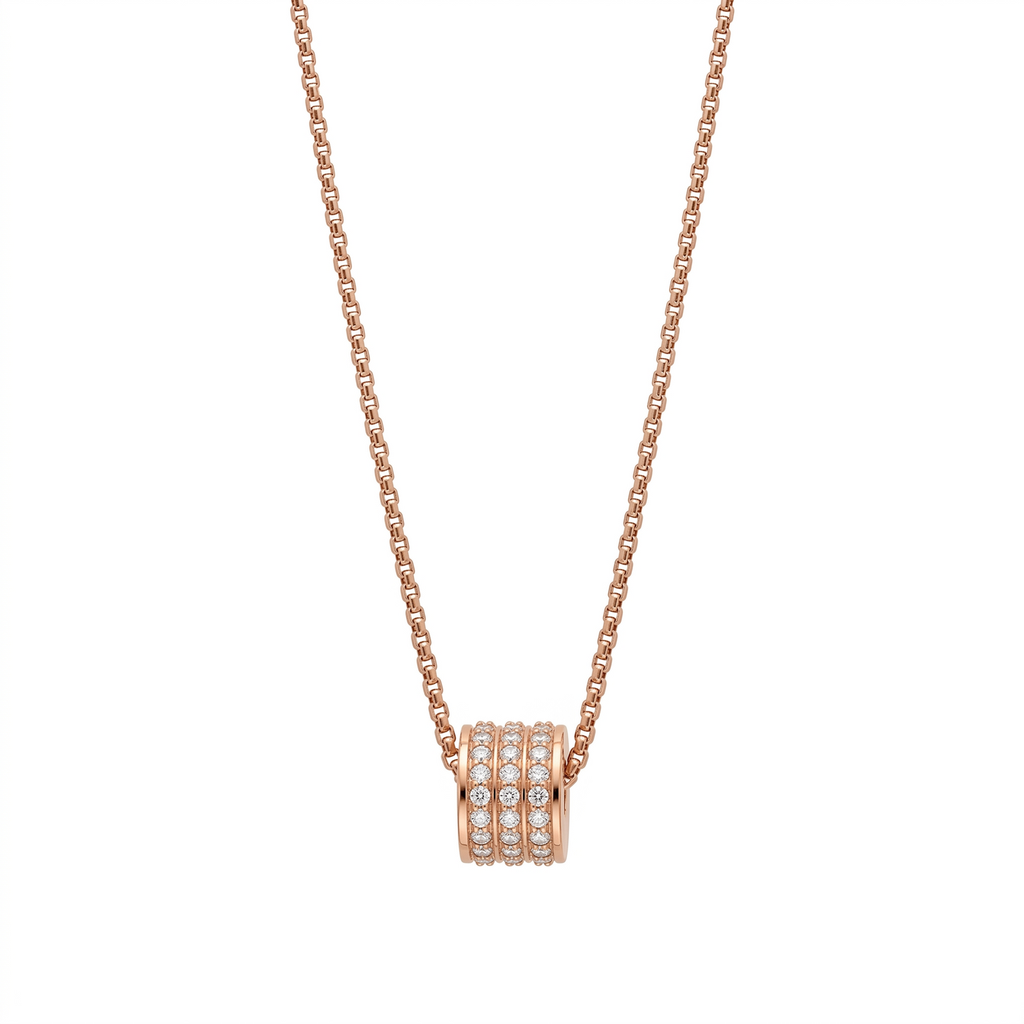 Women's 14k rose gold white diamond pavé barrel necklace - Best artisan jewelry by Versani SoHo