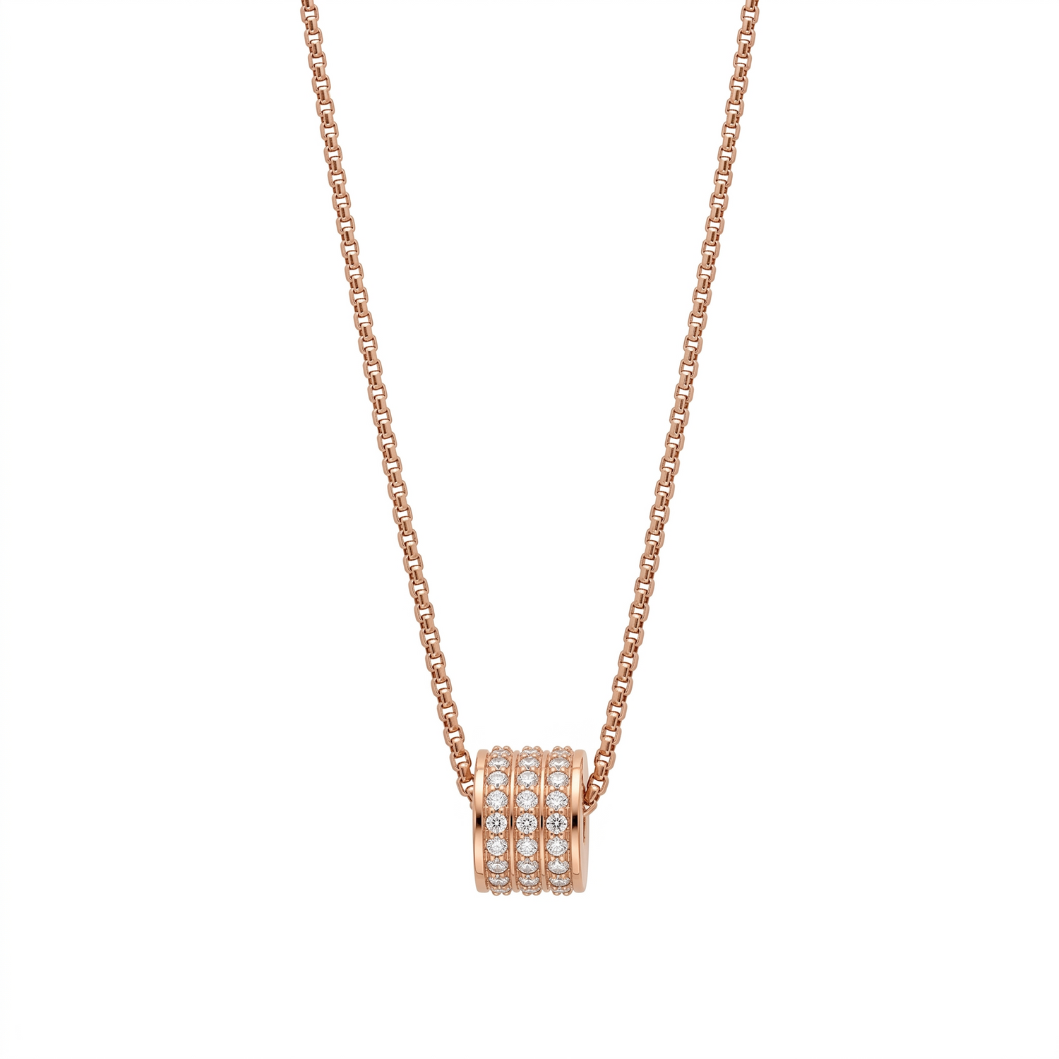 Women's 14k rose gold white diamond pavé barrel necklace - Best artisan jewelry by Versani SoHo