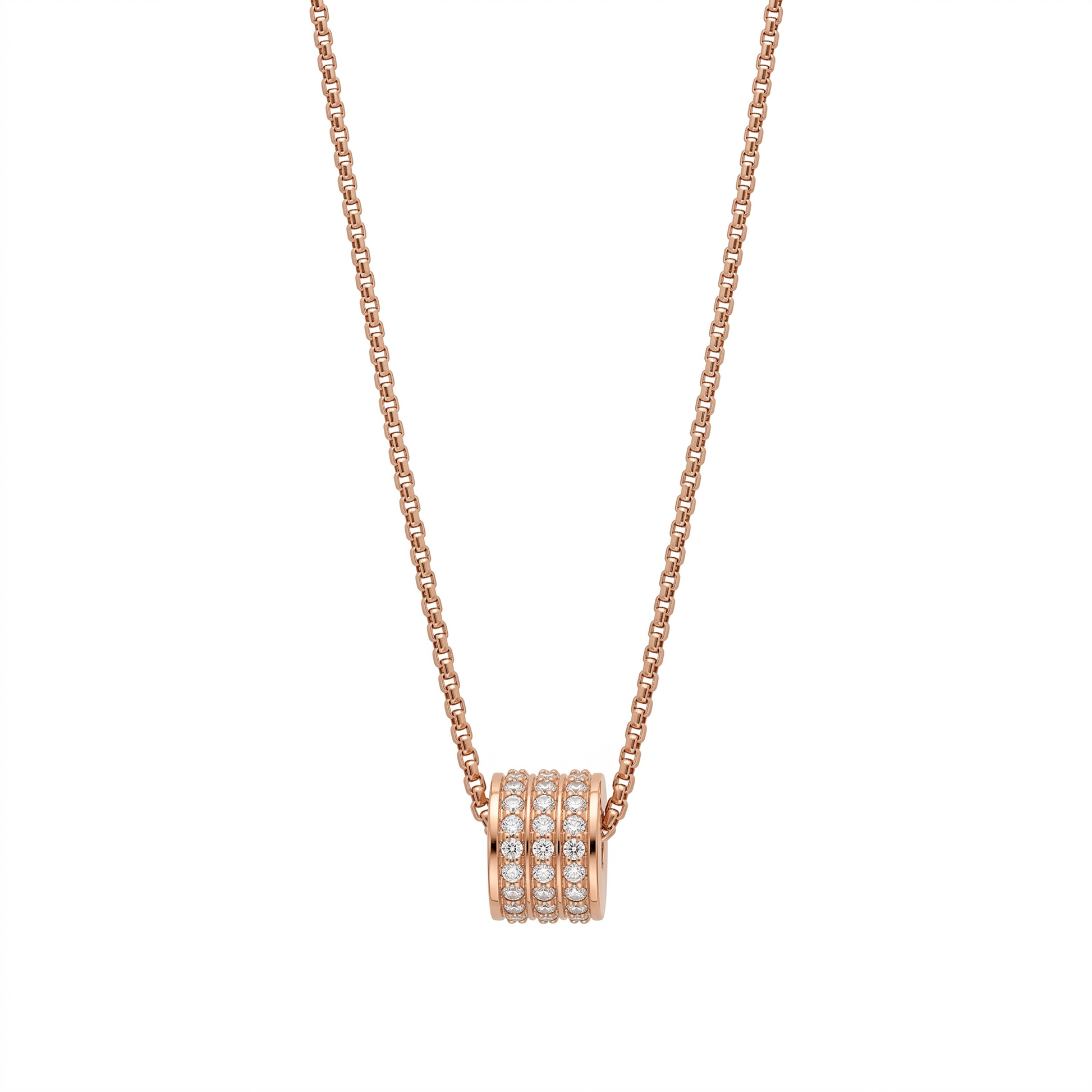 Women's 14k rose gold white diamond pavé barrel necklace - Best artisan jewelry by Versani SoHo