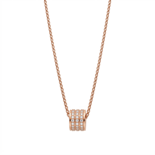 Women's 14k rose gold white diamond pavé barrel necklace - Best artisan jewelry by Versani SoHo