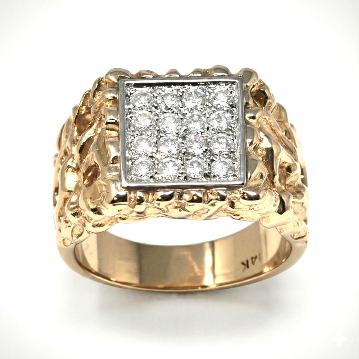 White Diamond Square Top Milgrain Ring In Yellow Gold