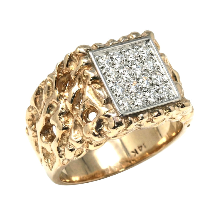 White Diamond Square Top Milgrain Ring In Yellow Gold