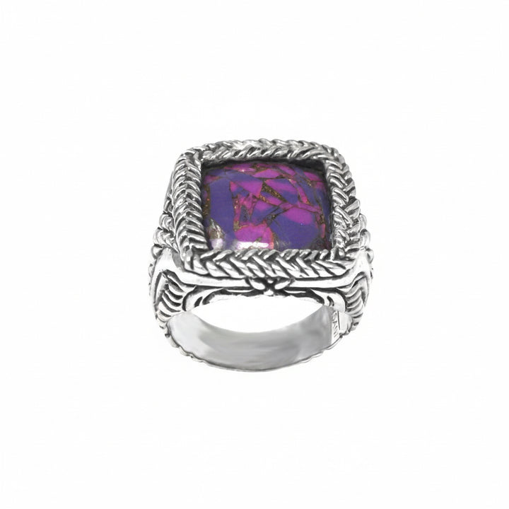 Wide Gemstone Square Ring