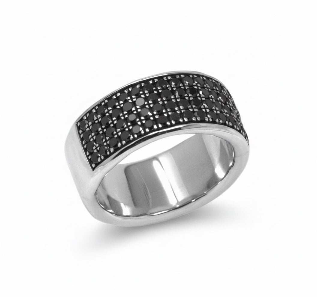 Black Diamond Four Rows Half Band Ring