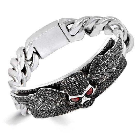 Black Diamond ID Skull Wings Cuban Link Bracelet