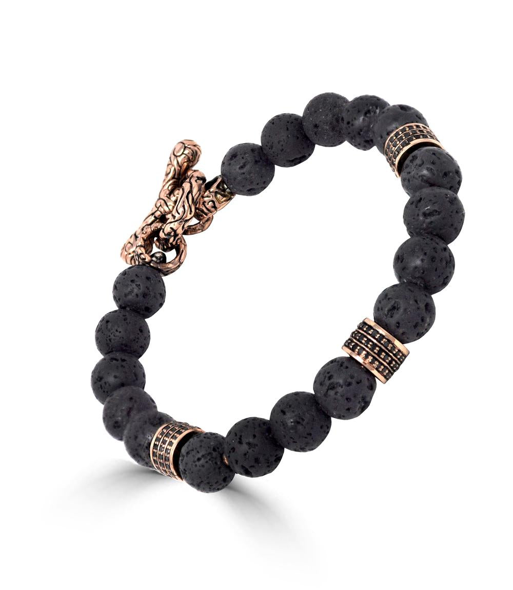 Beaded Bracelet with Black Diamonds Cylinders and KeyDesign Clasp In Rose Gold