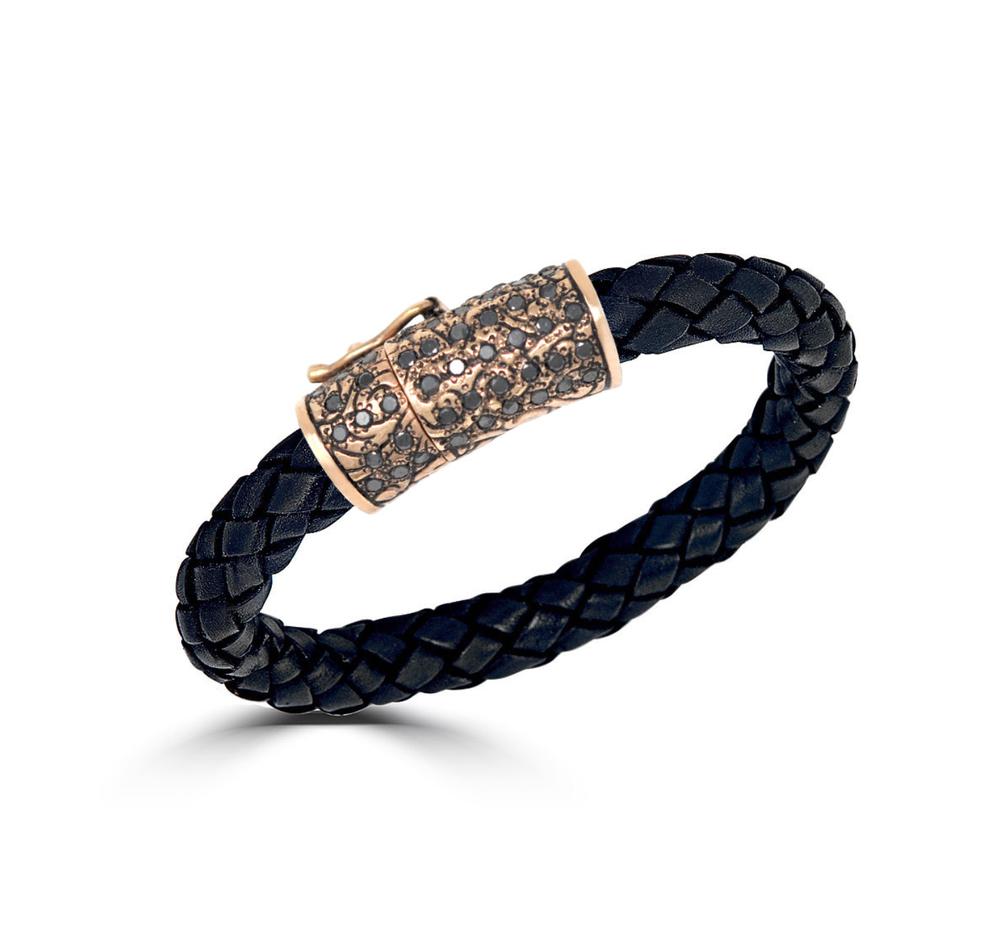 Black Diamond KeyDesign Leather Weave Bracelet in Rose Gold