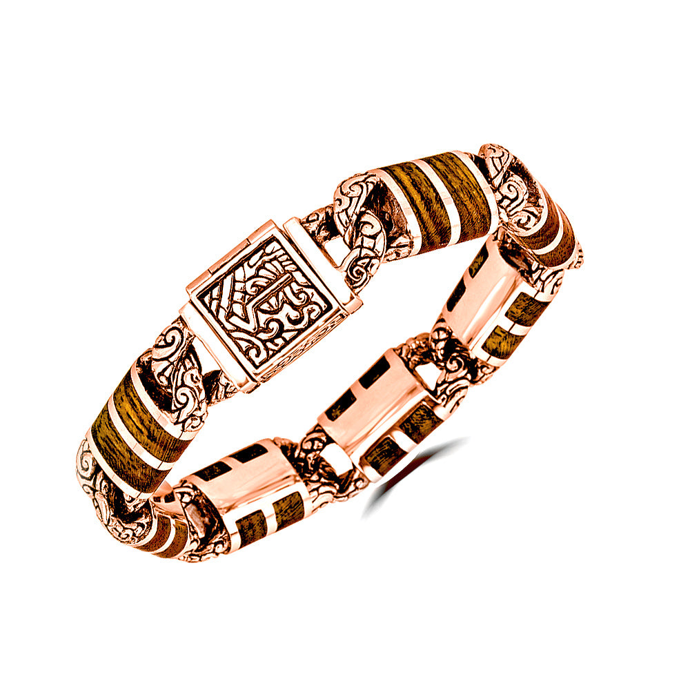 Small KeyDesign Wood Inlay Rigid Link Bracelet In Rose Gold