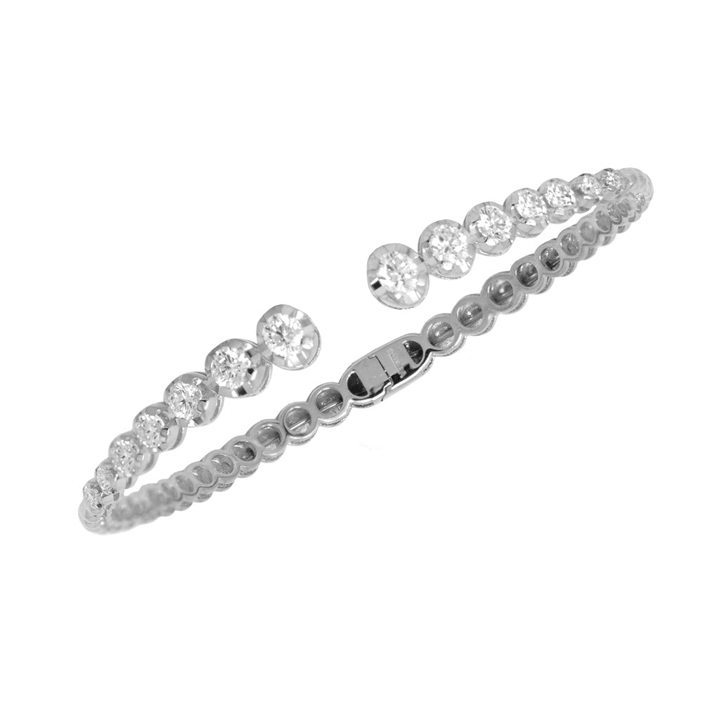 White Diamond Bezel Setting Open Cuff