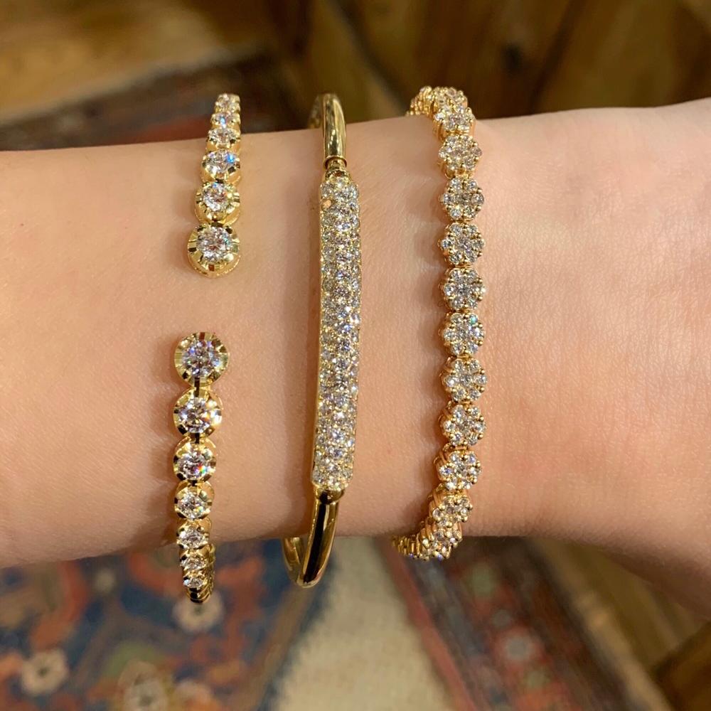 White Diamond Bezel Setting Open Cuff
