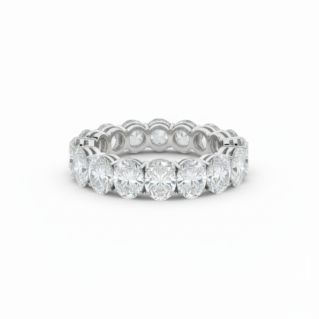 2.25ct oval white diamond eternity band in white gold