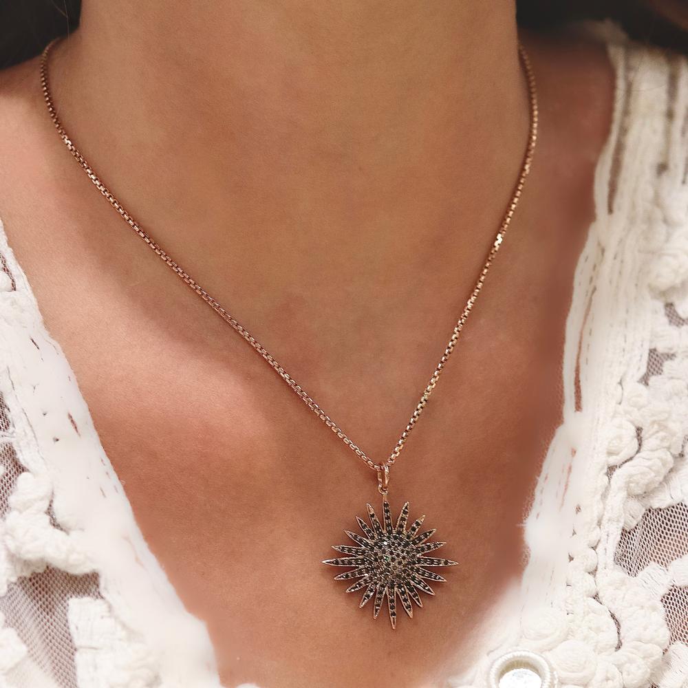 Black Diamond Snowflake Pendant Necklace