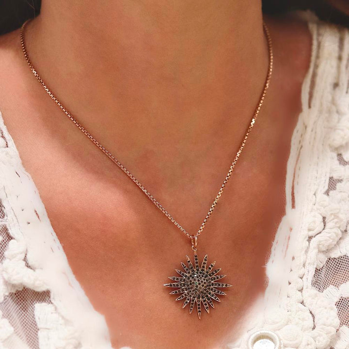 Black Diamond Snowflake Pendant Necklace