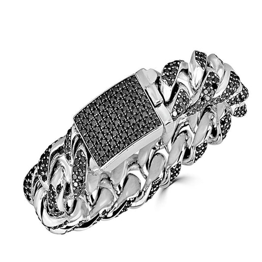 Large Pave Black Diamond Cuban Link Bracelet